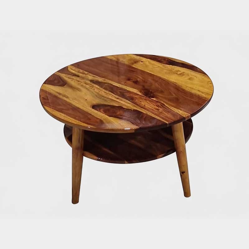 Modern Round Wooden Coffee Table with Storage Shelf, product view 1