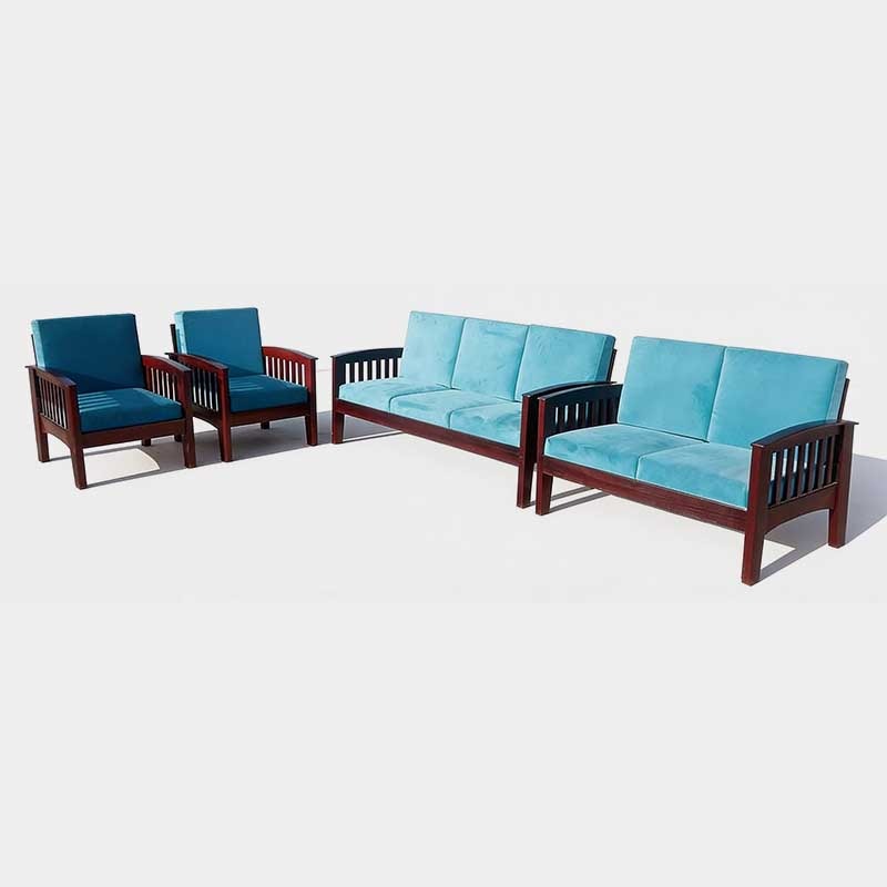 Modern Solid Wood Sofa Set (3+2+1+1 Seater) with Cushions, product view 1