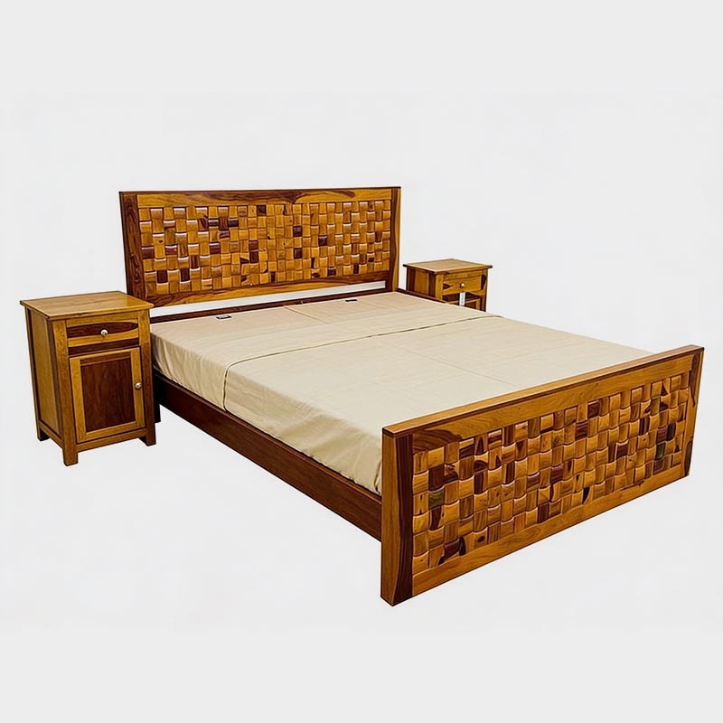 Designer Solid Wood Double Bed with Side Tables, product view 1
