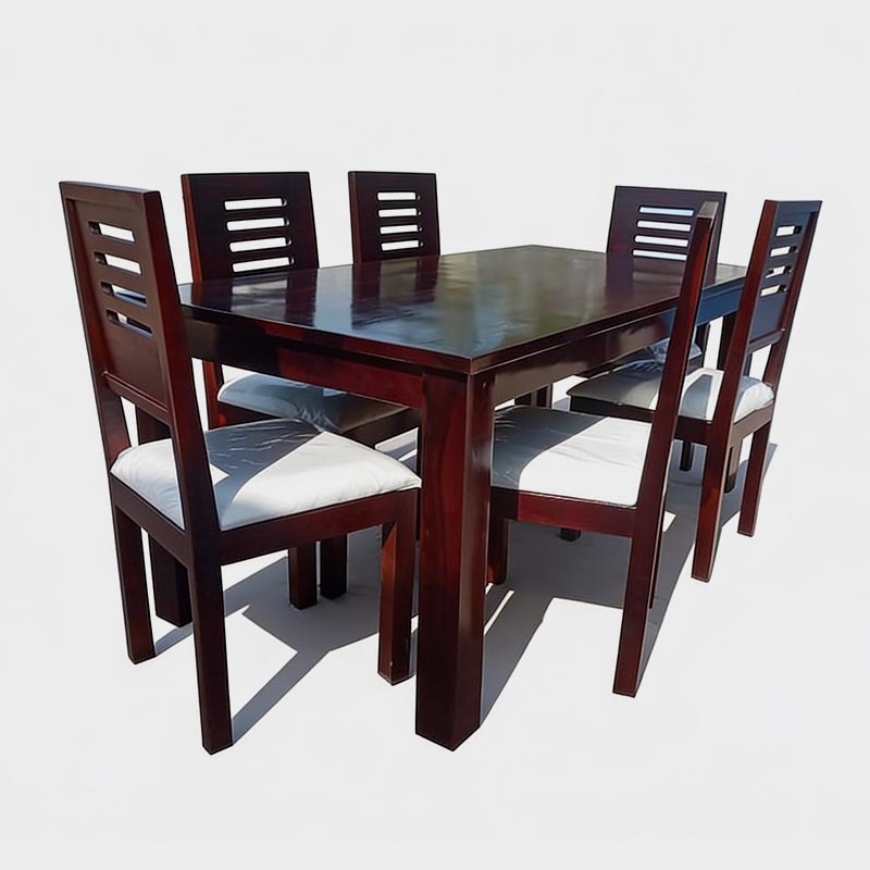 Modern Solid Wood 6-Seater Dining Table Set with Cushioned Chairs, product view 1