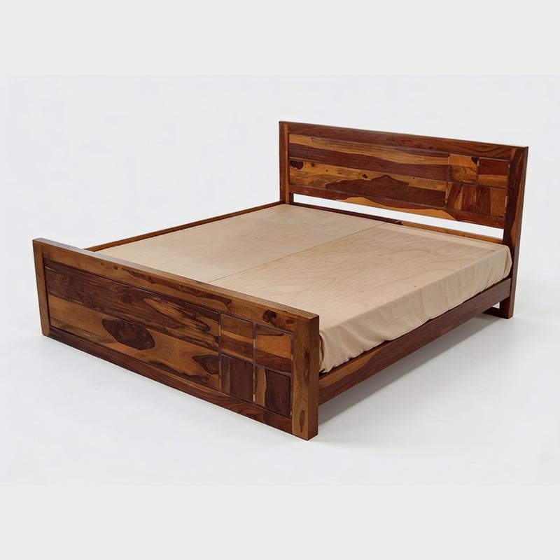 Premium Solid Wood Double Bed with Modern Headboard, product view 1