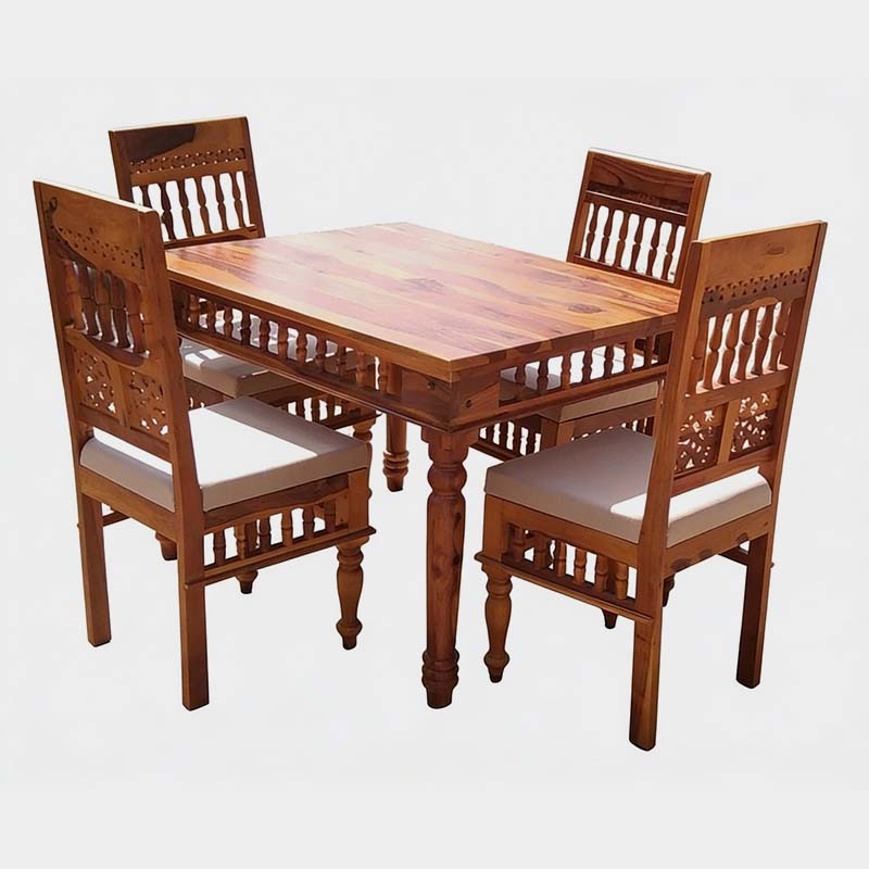 Handcrafted Antique Wooden Dining Table Set – 4 Seater, product view 1
