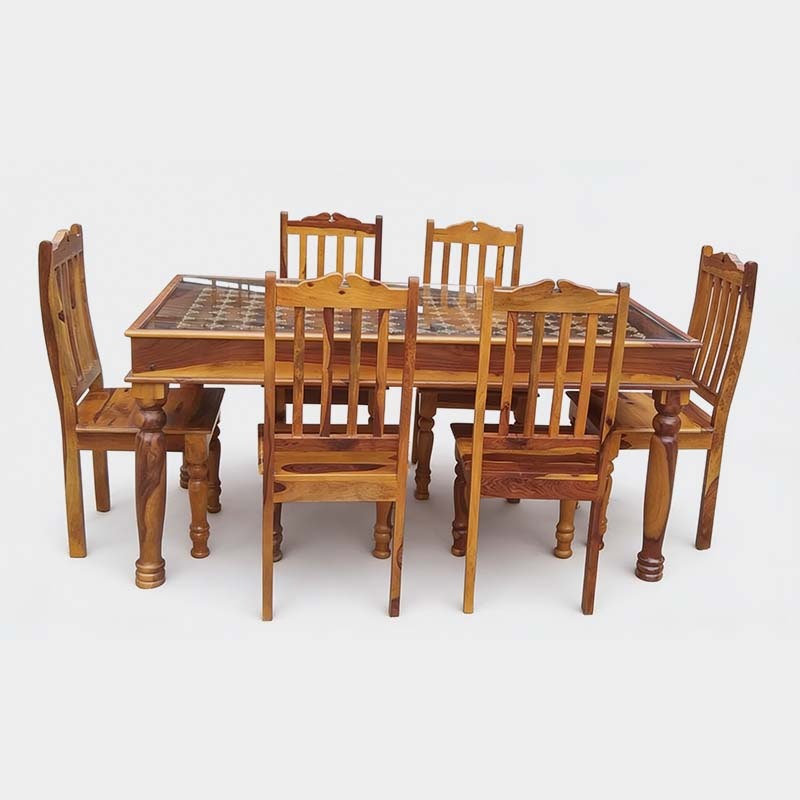 Antique Solid Wood 6 Seater Dining Table Set, product view 1