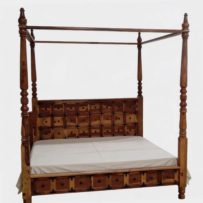 Antique Solid Wood Four Poster Bed, product view 1