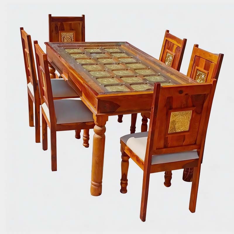 Antique Vintage Wooden Dining Table Set, product view 1